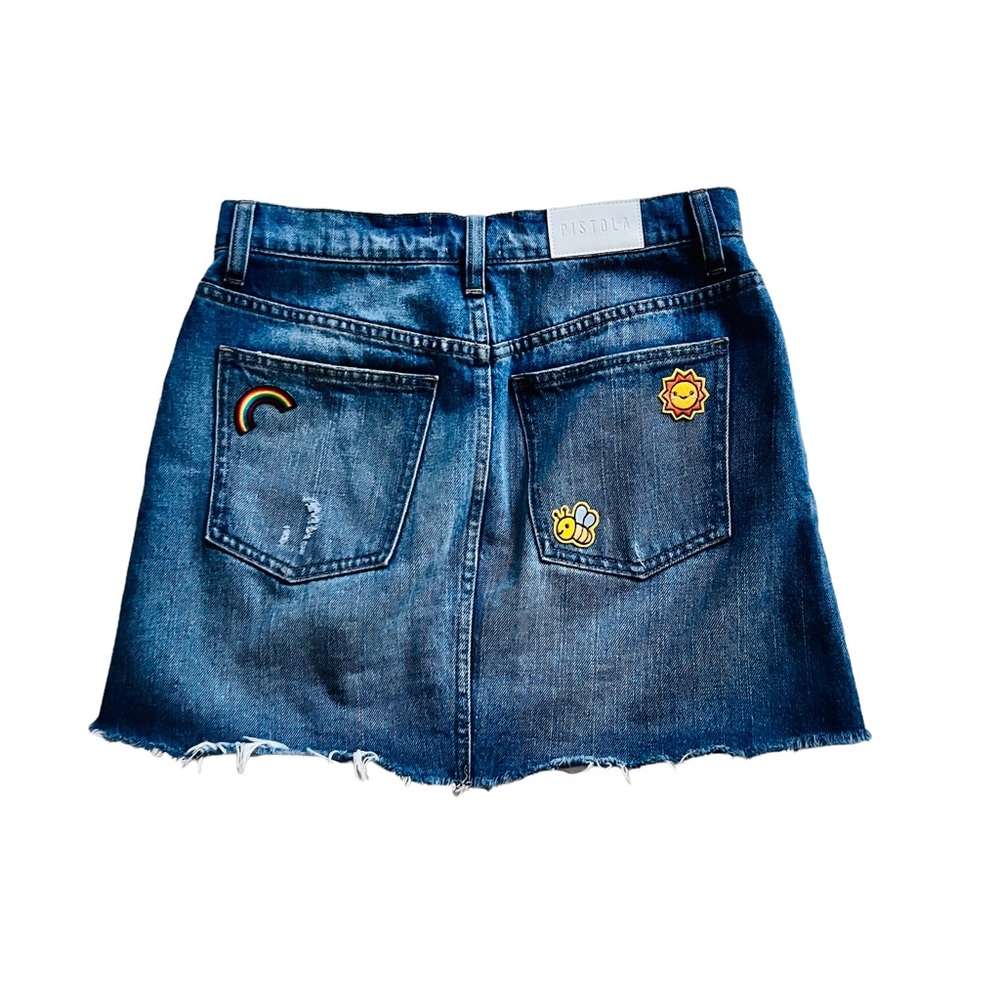 Pistola Frayed Sierra Sunshine Rainbow Bumblebee Mini Jean Skirt sz 26